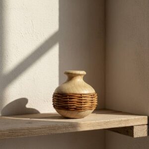 JARRÒN DE MADERA CON DETALLE TRENZADO