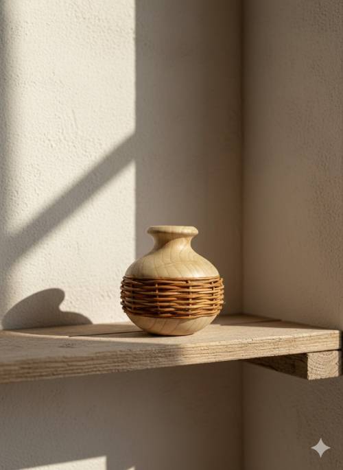 JARRÒN DE MADERA CON DETALLE TRENZADO