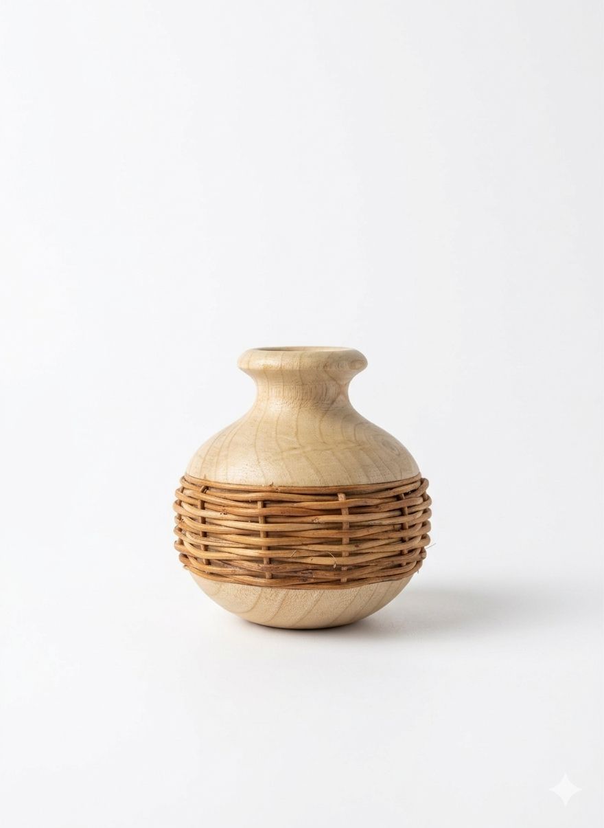 JARRÒN DE MADERA CON DETALLE TRENZADO - Image 2